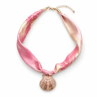 The Coastal Shell Scarf Necklace-Pink
