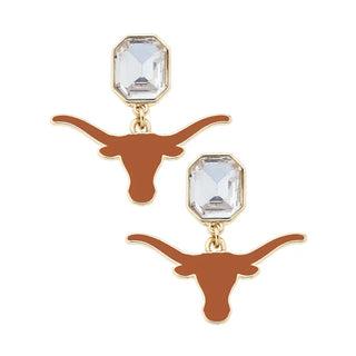 The Longhorn Logo Rhinestone Earring-Orange