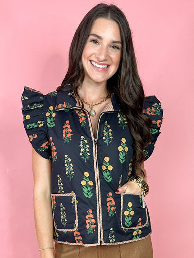 The Georgia Floral Vest-Black