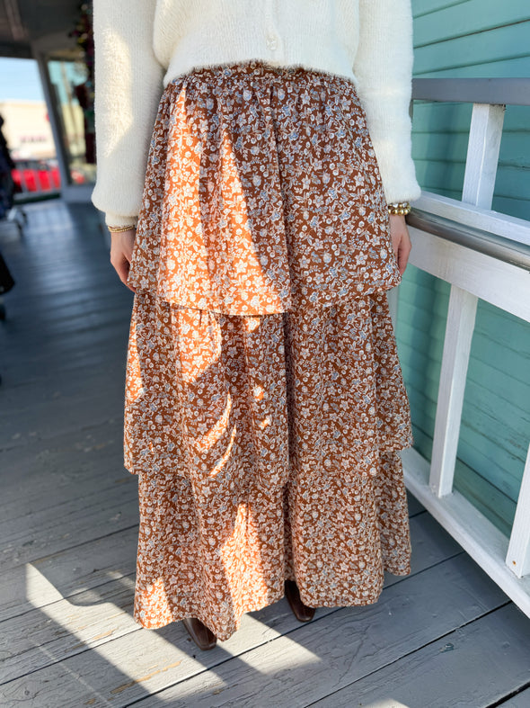 The Ramsey Tiered  Maxi Skirt-Brown