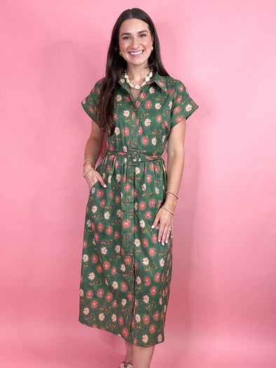 The Lucy Floral Midi Dress-Green