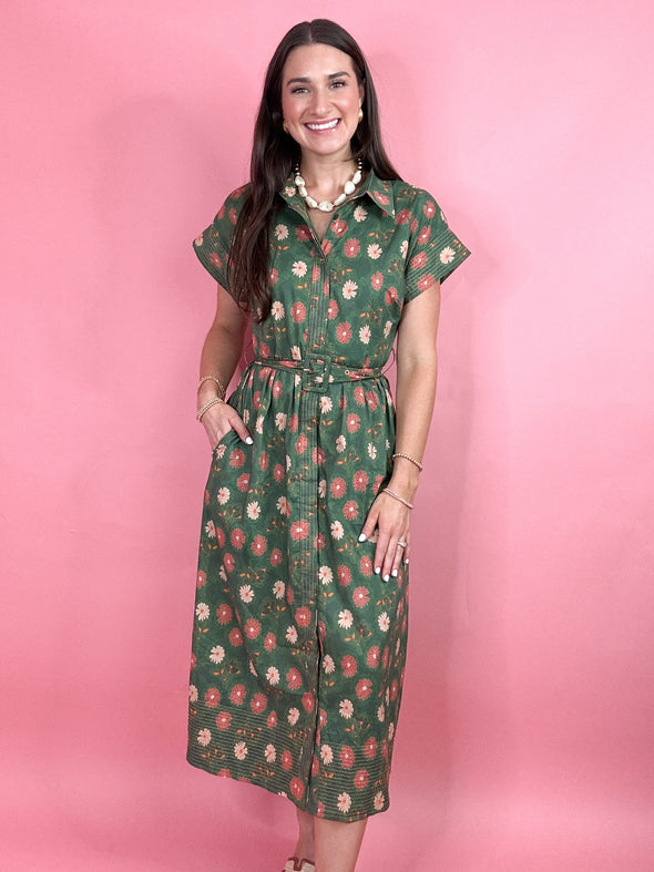 The Lucy Floral Midi Dress-Green