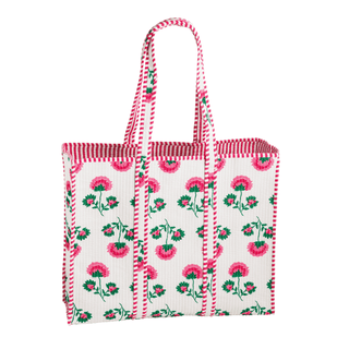 pink stripe floral tote