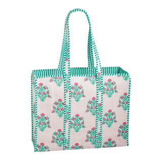 striped floral tote