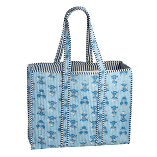 The Block Print Quilted Tote-Cornflower