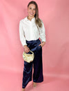 silk navy pant