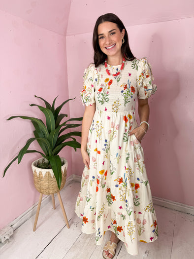 (THML) The Yollie Floral Dress-White