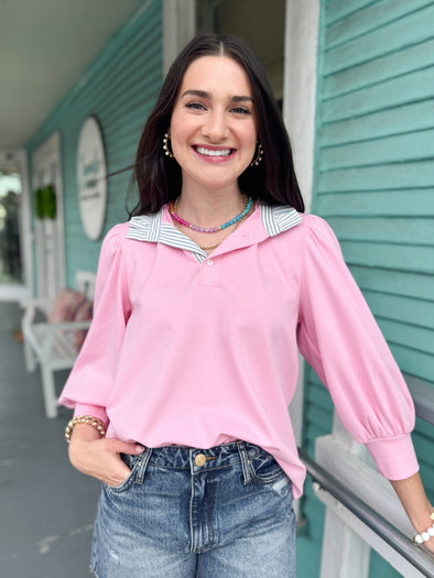 The Charlie Collar Top-Pink