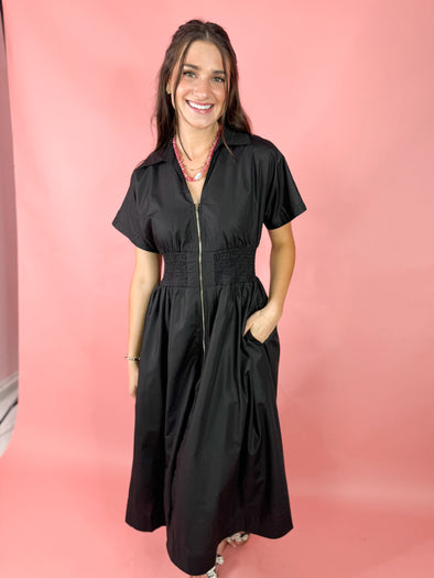 The Yasmin Zipper Midi Dress-Black