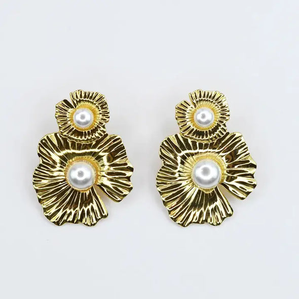 Golden Pearl Bloom Earrings