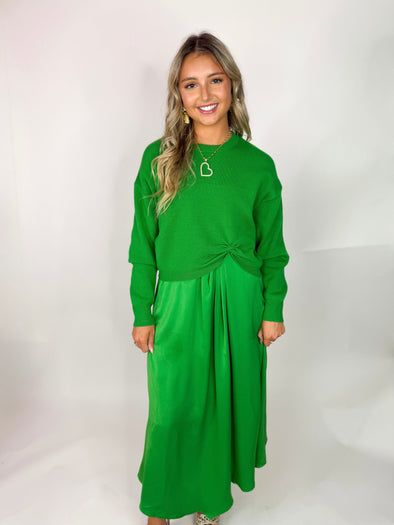 The Celeste Sweater Dress Set-Green