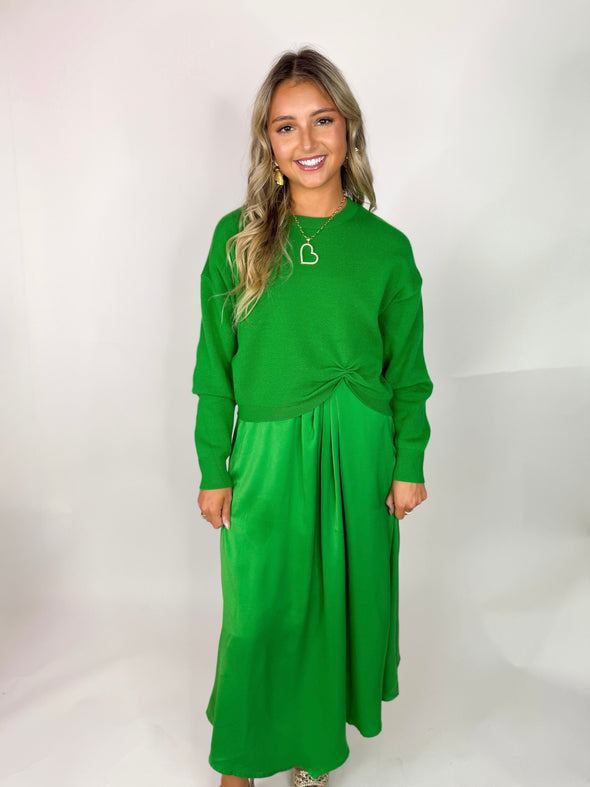 The Celeste Sweater Dress Set-Green