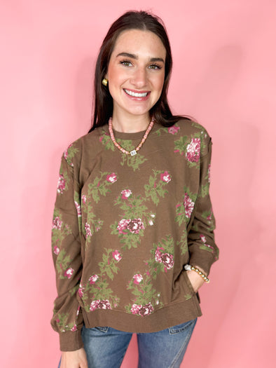The Suzette Floral Sweatshirt-Brown
