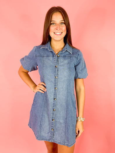 short button down denim dress
