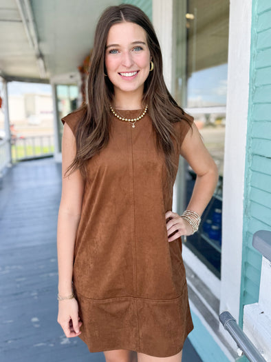 The Addie Suede Mini Dress-Brown