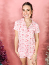 candy cane and santa pink short set pajamas 