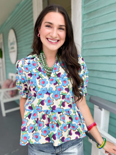 The Aqua Printed Top-Blue