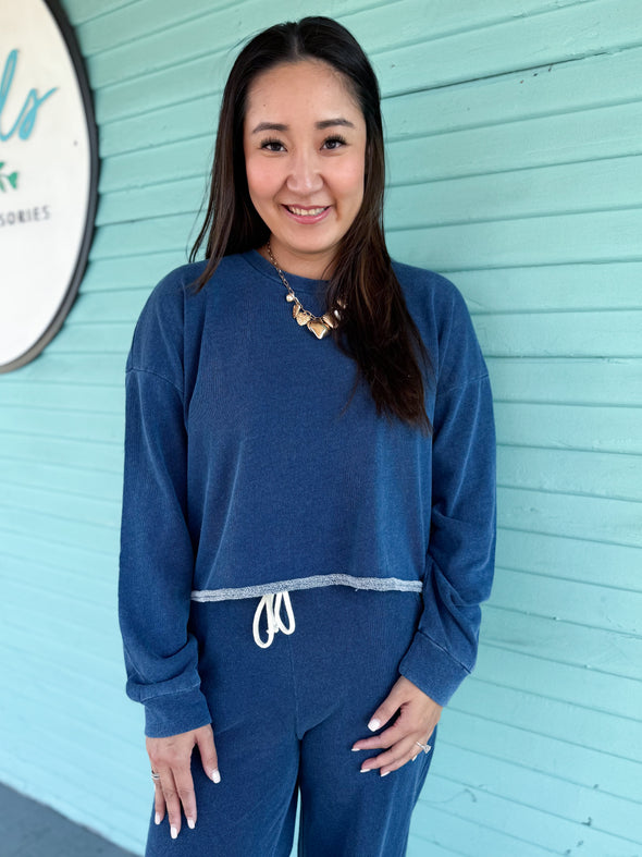 (Z Supply) The Circuit Knit Denim Sweatshirt-Indigo