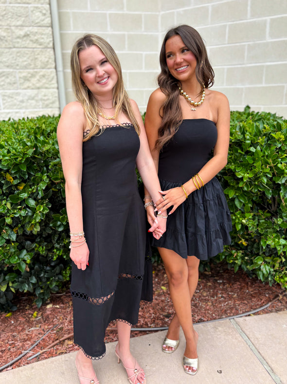 The Bellina Linen Strapless Dress-Black S