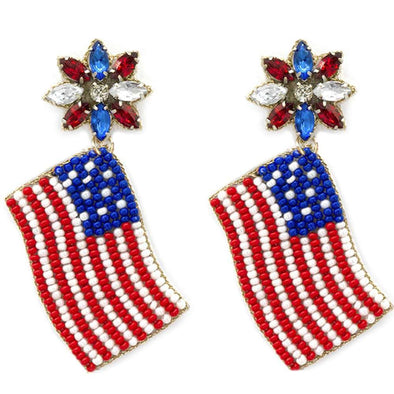 American Flag Beaded Earring