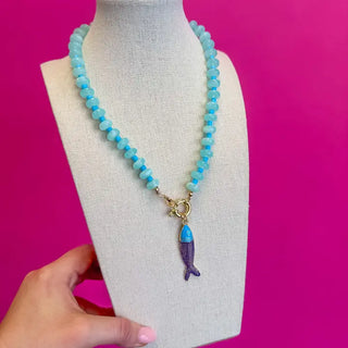 The Multi Bead Fish Necklace-Blue
