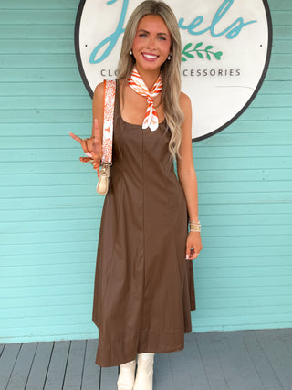 The Hamilton Leather Midi Dress-Brown