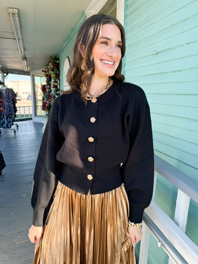 The Nora Rose Button Cardigan-Black