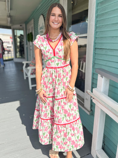 The Elise Floral Midi Dress-Pink