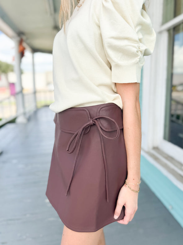 The Alex Leather Mini Skirt-Wine