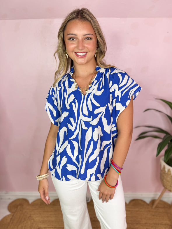 blue and white top 