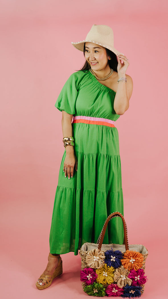 (THML) The Jenny One Shoulder Midi Dress-Green