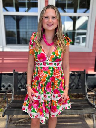 The Cora Floral Tie Dress-Pink