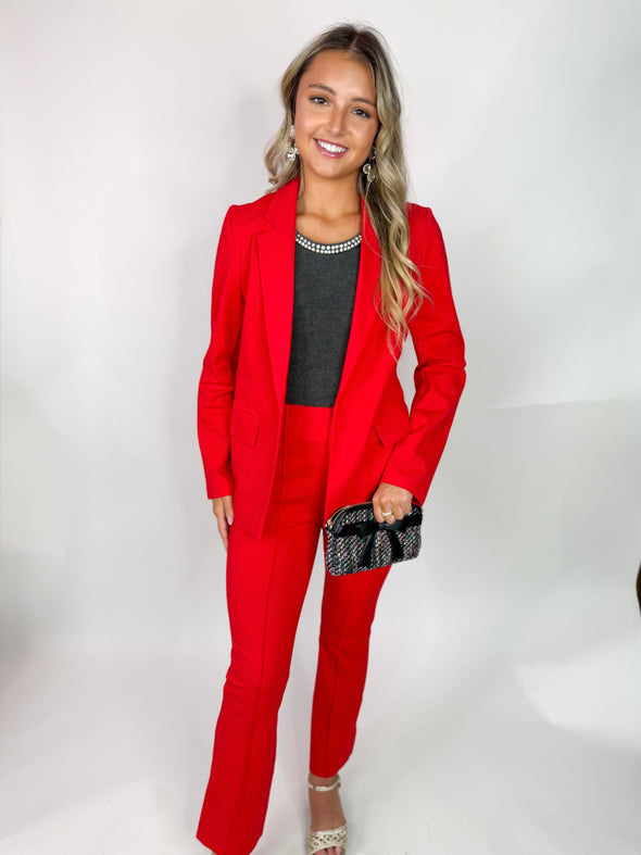 The Skylar Knit Blazer Set-Red