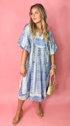 blue pattern midi dress