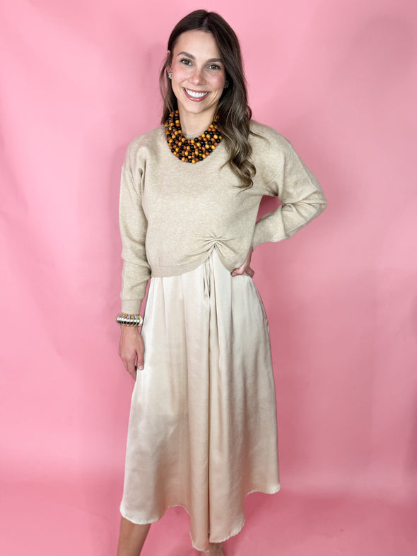 The Celeste Sweater Dress Set-Champagne