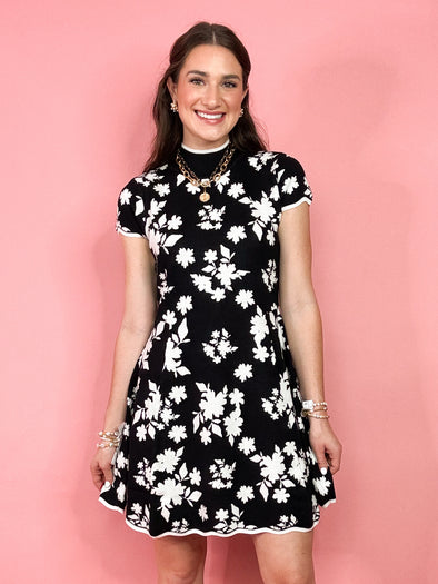 The Paige Floral Knit Dress-Black