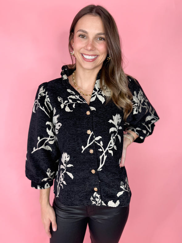 The Denise Floral Top-Black