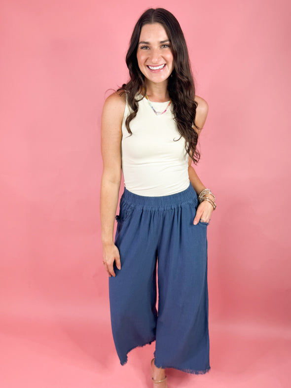 The Paige Wide Leg Pant-Blue