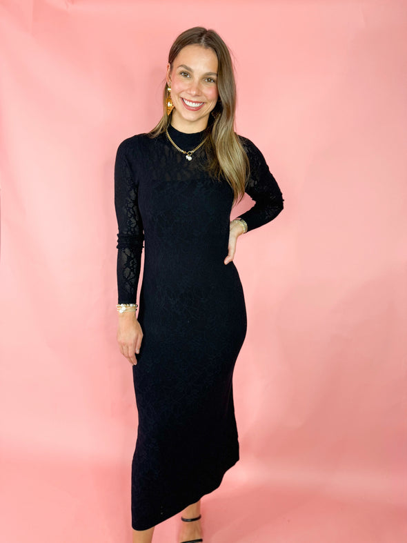 (Z Supply) The Aden Mesh Sweater Dress-Black