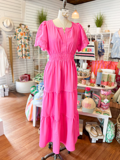 The Elize Ruffle Midi Dress-Pink