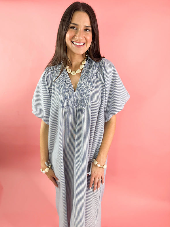 The Sienna Stripe Midi Dress-Blue