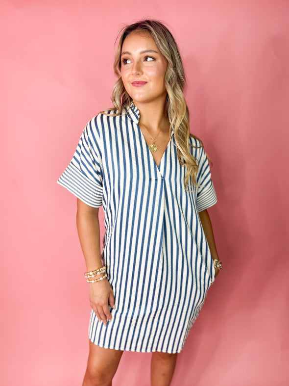 (THML) The Tatum Stripe Dress-Blue