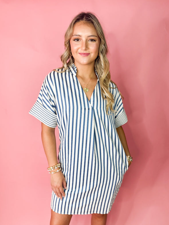 (THML) The Tatum Stripe Dress-Blue