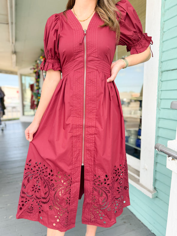 The Yasmin Zip Midi Dress-Garnet