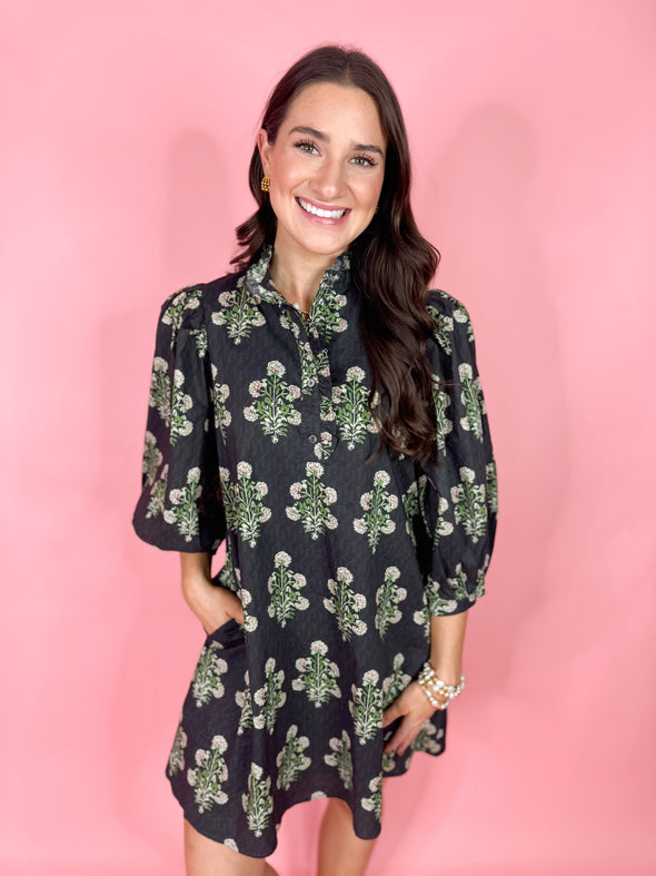 The Flint Floral Dress-Black