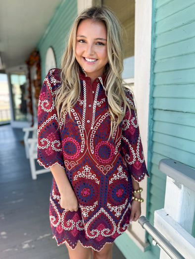 The Anthis Eyelet Dress-Brick