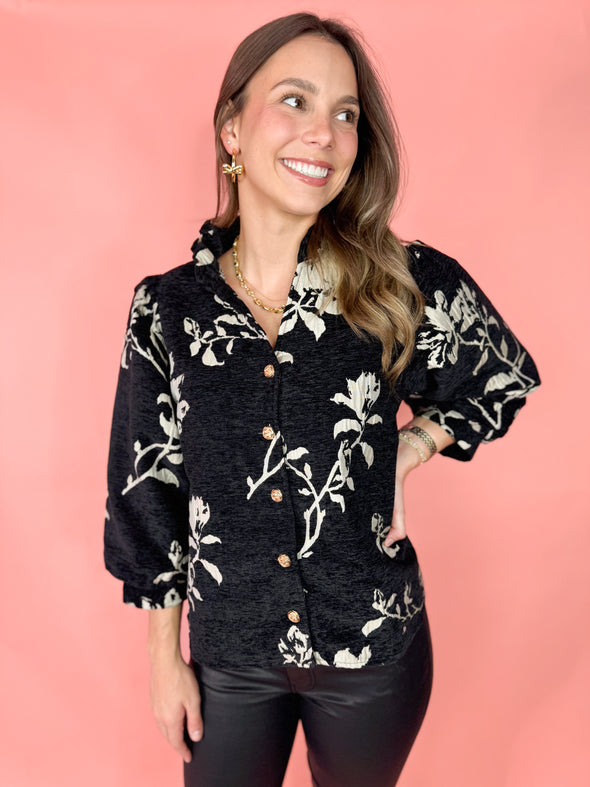 The Denise Floral Top-Black