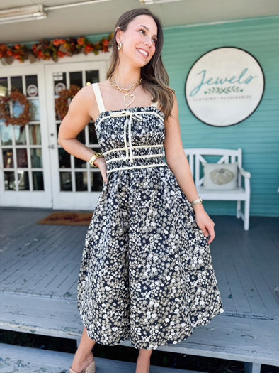 The Silva Floral Midi Dress-Navy