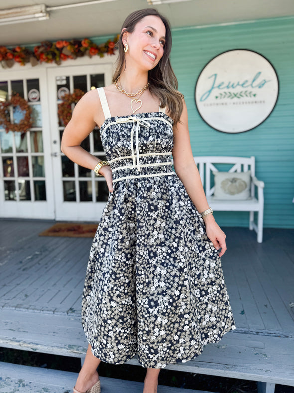 The Silva Floral Midi Dress-Navy