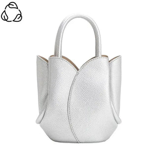The Tulip Mini Leather Bag- Silver